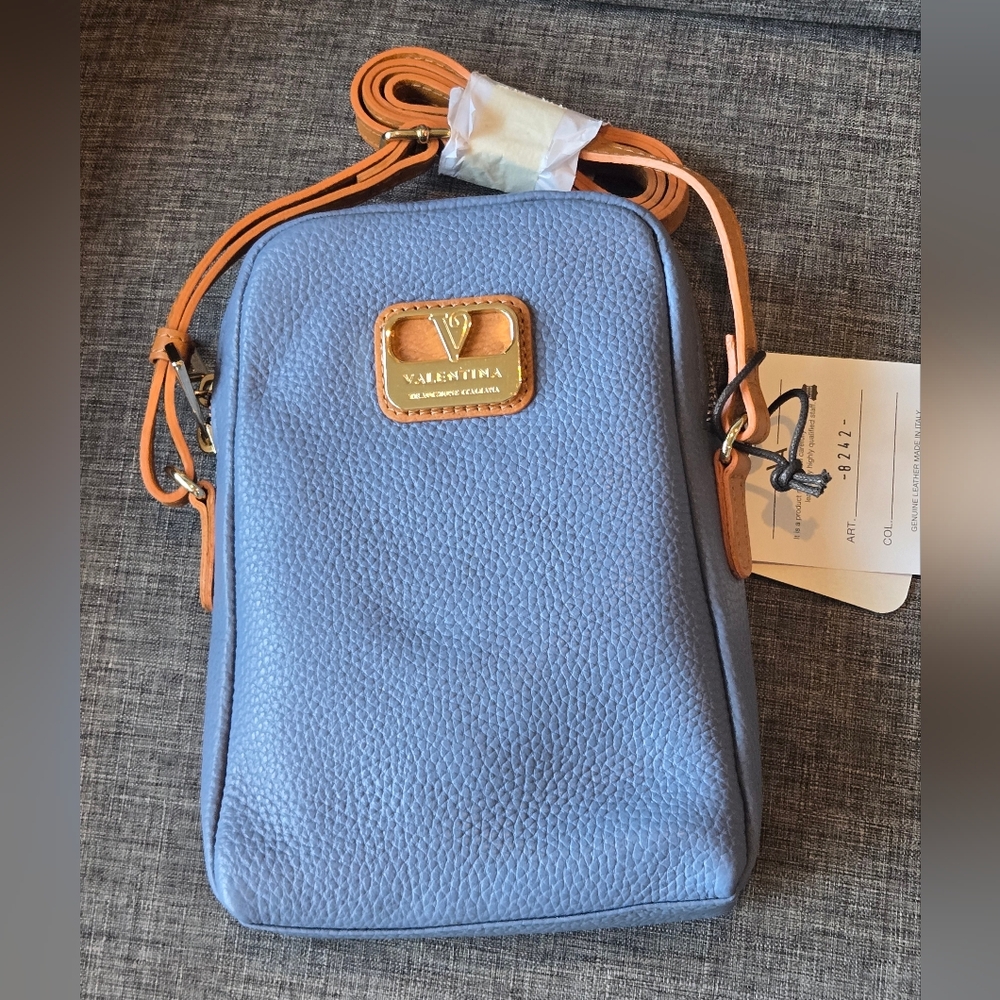 NEW Valentina Genuine Leather Small Crossbody Bag Blue Made In Italy - Picture 12 of 12
